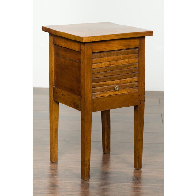Brown Petite French 1870s Walnut Side Table with Tambour Door and Tapering Legs For Sale - Image 8 of 10