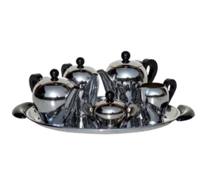 Italian Silver Metal Tea and Coffee Set by Bombè Carlo Alessi, 1945, Set of 6