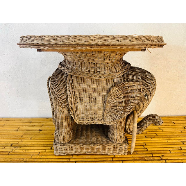 Brown Vintage Wicker Elephant Tray Table For Sale - Image 8 of 9