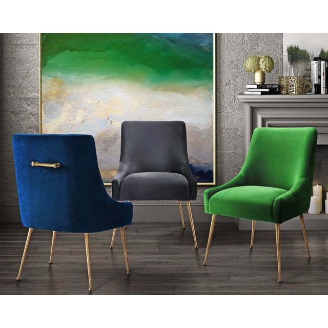 Metal Beatrix Navy Velvet Side Chair with Gold Legs For Sale - Image 7 of 9