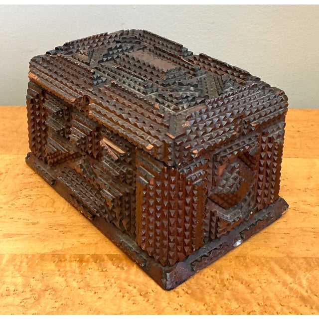 Vintage Tramp Art Wood Box For Sale - Image 9 of 12