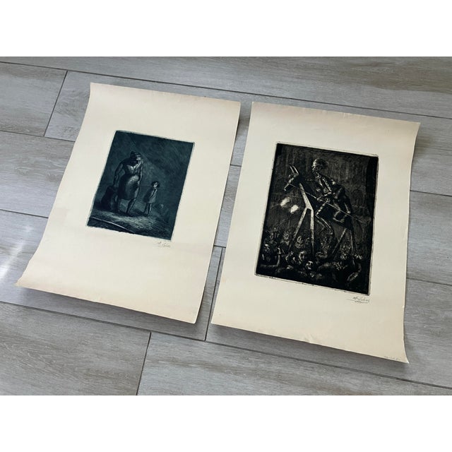 Spanish Pair of Original Etchings by Listed Spanish Artist, Manuel Lahoz Valle, Signed For Sale - Image 3 of 9