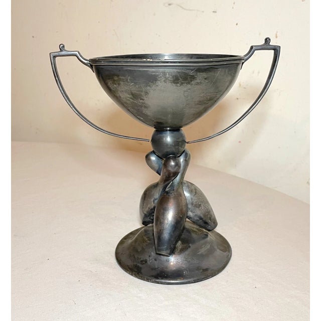 Rare Antique Silver-Plate Early 1900's Figural Bowling Ball Pin Trophy Award Cup For Sale In New York - Image 6 of 10
