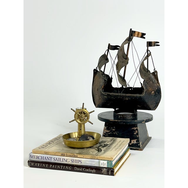 Mid Century Brass Ship Wheel Compass Trinket Dish or Ashtray For Sale In Atlanta - Image 6 of 10
