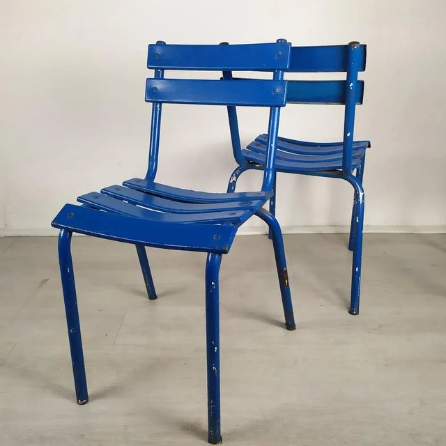 Blue Metal Dining Chairs, Set of 14 For Sale - Image 16 of 18