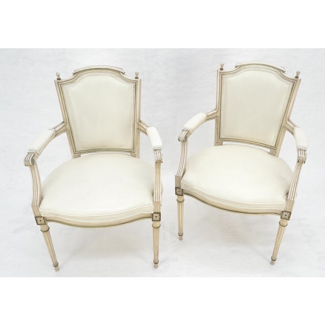 Pair of Directoire French Open Arms Painted Frames Arm Chairs