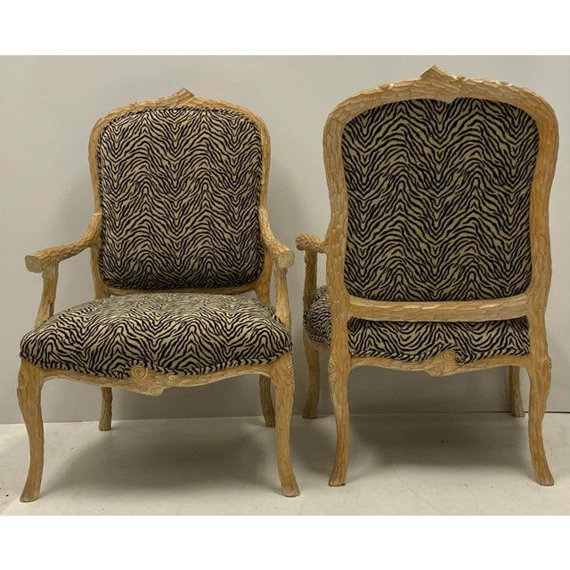 Italian 1970s Italian Carved Faux Bois Bergere Chairs - a Pair For Sale - Image 3 of 5