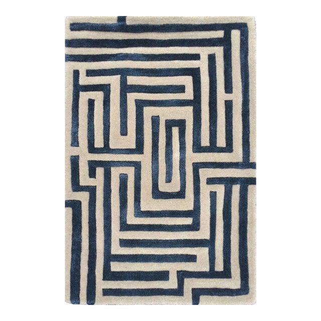 Contemporary Anatolia Hand-Tufted Maze Rug, Blueberry Blue, 2.5x8 For Sale - Image 3 of 5