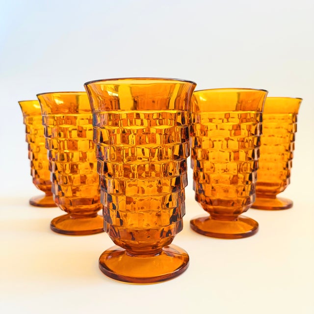 Mid 20th Century Cubist Amber Glass Iced Tea Tumblers - Set of 6 - Whitehall by Colony For Sale - Image 5 of 11