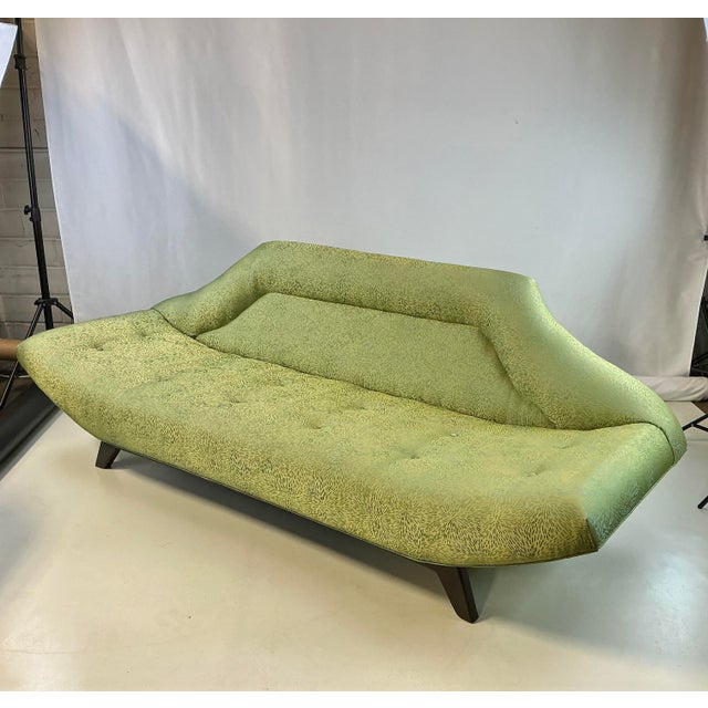 Lime 1960s Vintage Italian Luigi Tiengo Gondola Sofa, Scalamandre Starburst Silk Embroidered Upholstery For Sale - Image 8 of 15