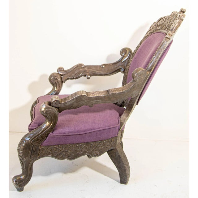 Silver Antique Anglo-Indian Silver-Clad Repoussé Throne Armchair, India, Circa 1890 For Sale - Image 8 of 12