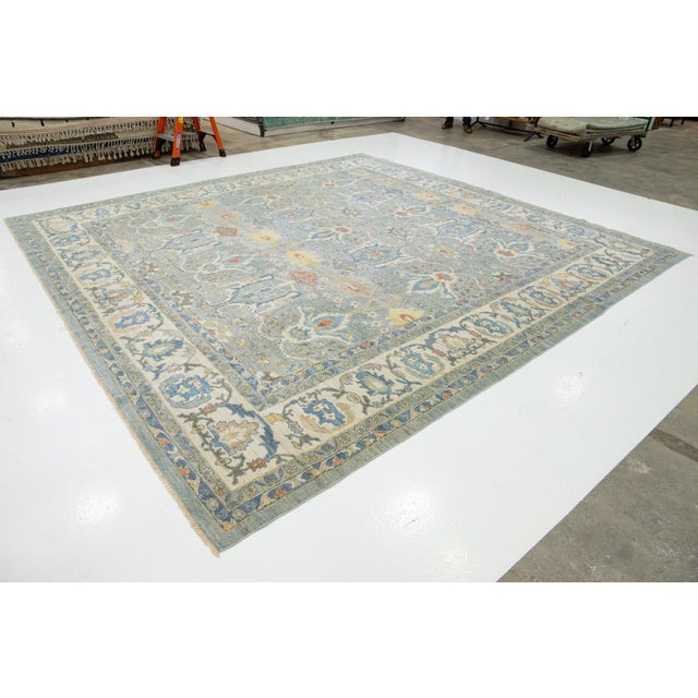 Modern Apadana's Modern Sultanabad Square Wool Rug in Blue With Allover Pattern For Sale - Image 3 of 10