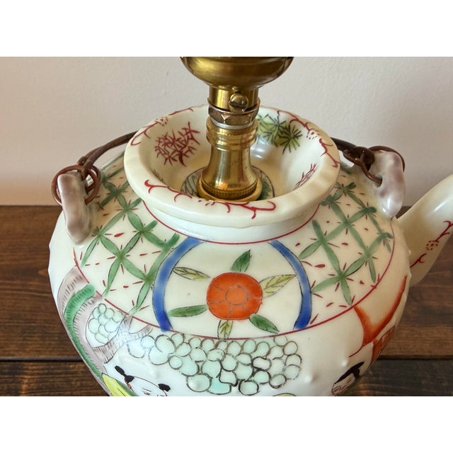 Wood Antique Asian Porcelain Teapot Table Lamp For Sale - Image 7 of 9