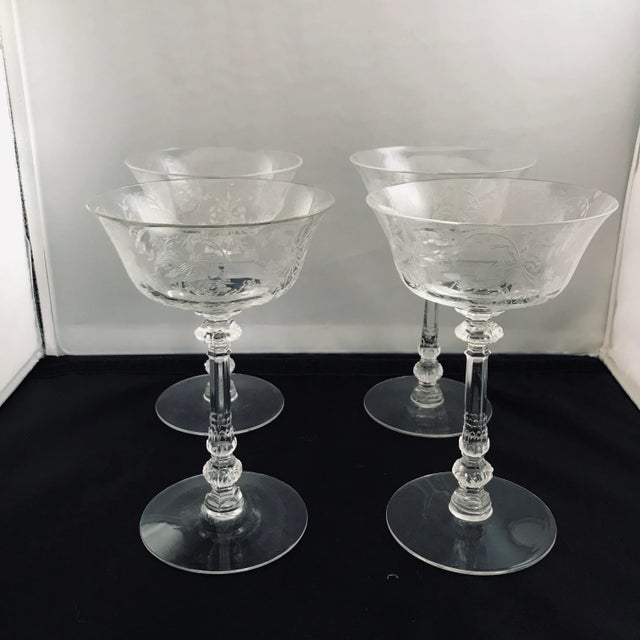 Transparent 1940s Champagne Stemware Orchid by Heisey, Set of 4 Glasses For Sale - Image 8 of 8