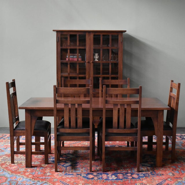 Mission 70" Solid Oak Dining Table Set With 6 #401 Chairs For Sale In Chicago - Image 6 of 9