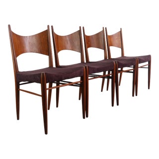 Minimal Danish Modern Contoured Walnut Dining Chairs - Set of 4 For Sale