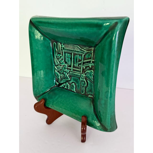 Vintage Green Asian Relief Ashtray Catchall For Sale - Image 12 of 12