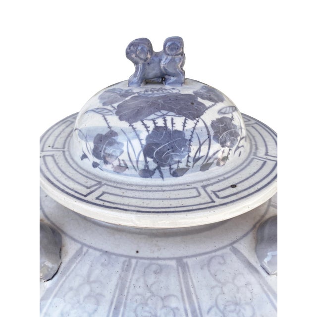 English Unique Cornflower Blue-and-Gray Pottery Baluster Jar For Sale - Image 3 of 12