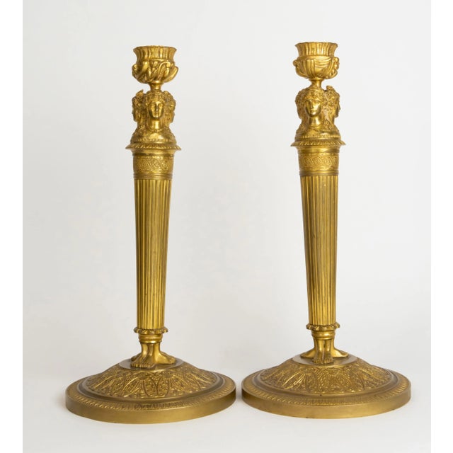 Metal Pair of Empire Gilt Bronze Candlesticks, France, Circa 1810 For Sale - Image 7 of 7