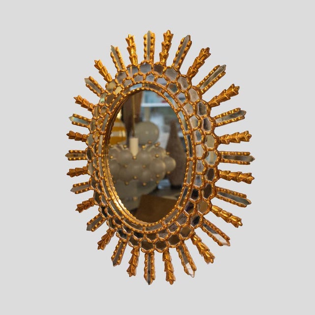Italian Giltwood Sun Bursting Mirror, 1950s For Sale - Image 3 of 4