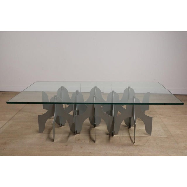 Mid-Century Modern Minimalist Sculptural Coffee Table in Metal and Glass, 1980s For Sale - Image 3 of 18