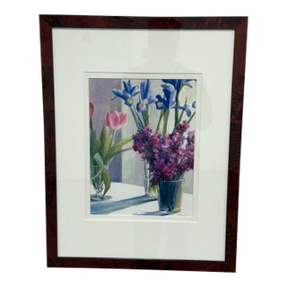 Ruth Beeve Jan's Flowers Framed Watercolor, Circa 1996 For Sale