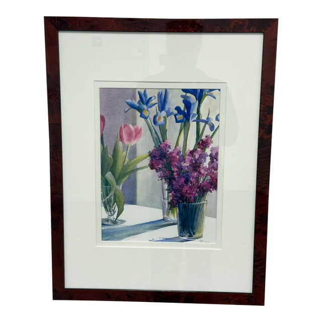 Ruth Beeve Jan's Flowers Framed Watercolor, Circa 1996 For Sale