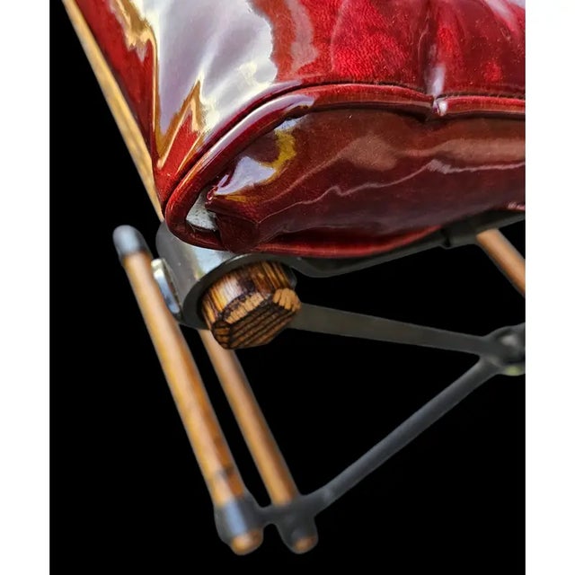 Mid-Century Modern Mid 20th Century Pair of Campaign "X" Wrought Iron and Oak Bar Stools Attributed to Cleo Baldon for Terra of California For Sale - Image 3 of 11