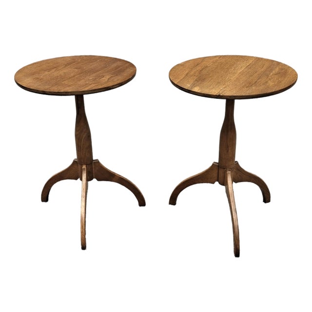 Pair 20th C. Stained Solid Walnut Pedetal Spider Side Tables Candle Stands For Sale