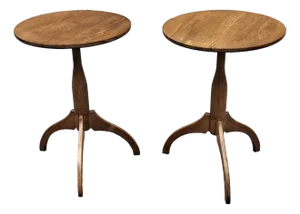Pair 20th C. Stained Solid Walnut Pedetal Spider Side Tables Candle Stands