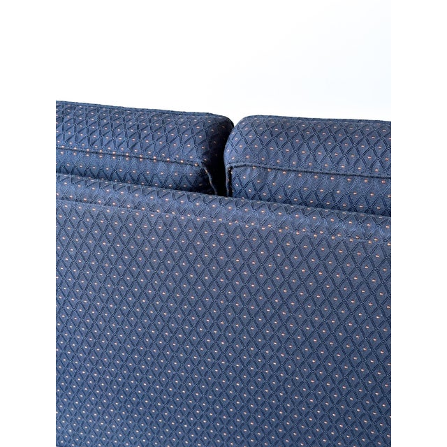 1960s Vintage Mid-Century Navy Jacquard Skirted Tuxedo Sofa For Sale - Image 15 of 18