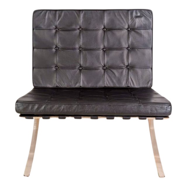 Barcelona Armchair in Black Leather by Mies van der Rohe for Knoll International For Sale
