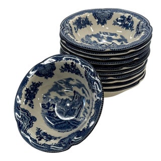 Blue & White Johnson Bros Dessert Plates - Set of 11 For Sale