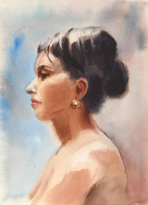 Eve Nethercott, Lady's Profile (P5.74), Watercolor on Paper