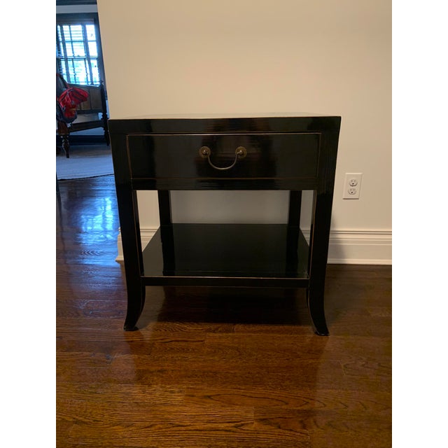 Mid Century Black Lacquer End Table With One Drawer and a Shelf Chairish