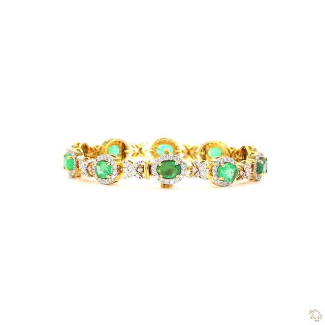 Metal 2.89 Carat Round Brilliant Cut Diamond Emerald Gold Bracelet For Sale - Image 7 of 9
