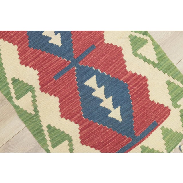 1960s Tribal Geometric Red and Green Kilim Rug For Sale - Image 12 of 13