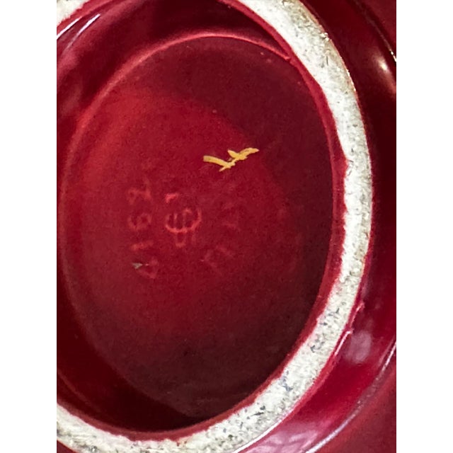 Red Large Model No. 4162 Openwork Platter in Ruby ​​Red Glazed Earthenware with Gilt Highlights Blanche Letalle for Saint-Clément, 1950s For Sale - Image 8 of 9
