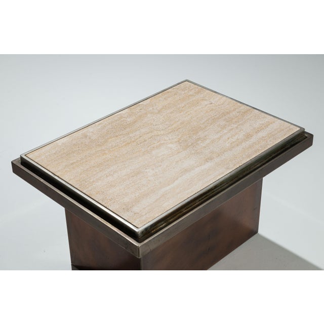 Metal Vintage Coffee Table in Polished Metal and Travertin from Belgo Chrom, 1970s For Sale - Image 7 of 12