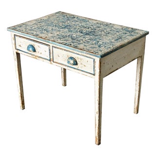 English Pine Table with Faux Delft Tile Painted Top For Sale