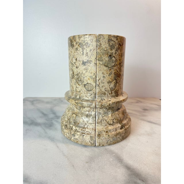 Postmodern 1980s Postmodern Fossil Stone Column Bookends Sculptural Natural Stone Pair For Sale - Image 3 of 11