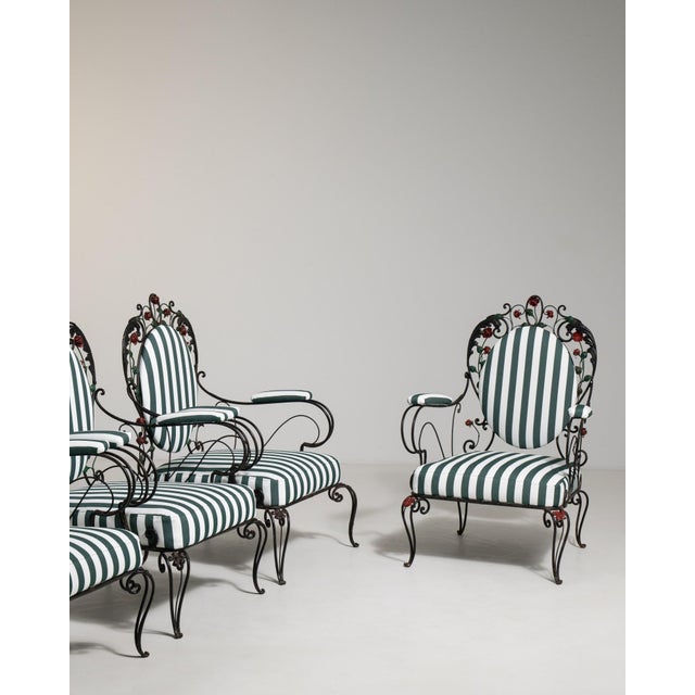 Traditional 1950s Black Iron Set of 4 Outdoor Chairs For Sale - Image 3 of 17