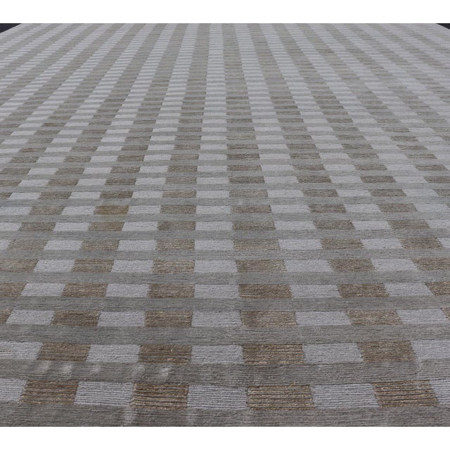 Large Wool and Silk Modern Tibetan Rug in Neutrals and Earth Tones Of Tan, Taupe. Keivan Woven Arts / rug X23-1001,...