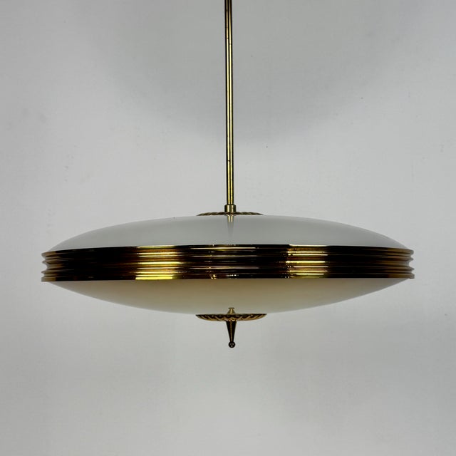 Mid-Century Modern Mid-Century Modern Two Tone Glass and Brass Pendant Lamp by Pietro Chiesa for Fontana Arte, Italy, 1950s For Sale - Image 3 of 10