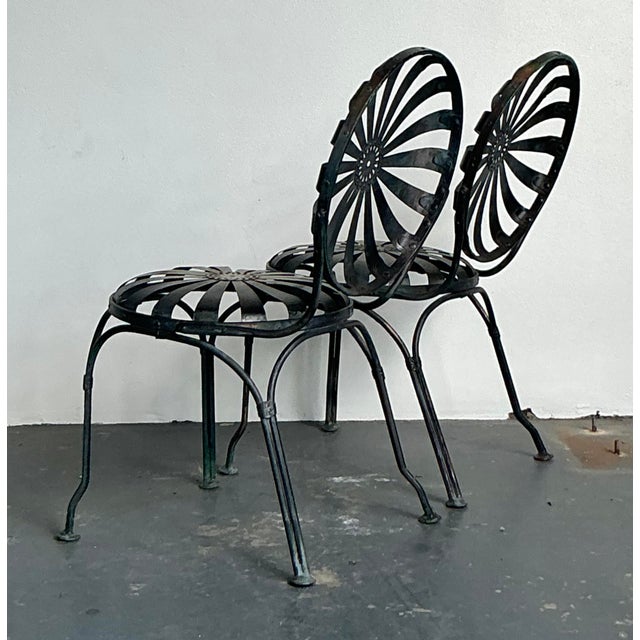 Black Vintage Boho Wrought Iron “Sunburst” Dining Chairs After Francois Carre - A Pair For Sale - Image 8 of 11
