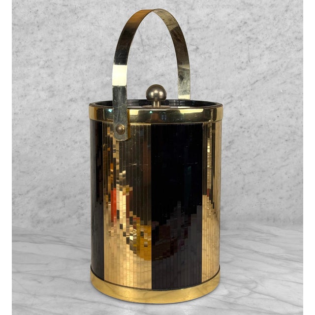 Larry Laslo Vintage Hollywood Regency Gold & Black Mirrored Ice Bucket by Larry Laslo For Sale - Image 4 of 10