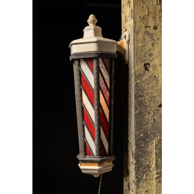 Art Deco 1920s Koken Stained-Glass Illuminated Wall-Mounted Barber Pole For Sale - Image 3 of 15