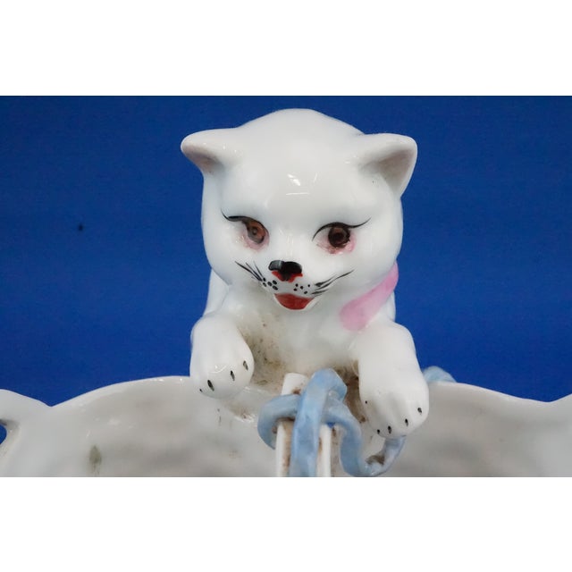 19th Century Porcelain Sculpture of a Cat and Baskets with Flowers in Relief attributed to Vion & Baury, France For Sale - Image 16 of 18