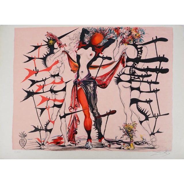 Salvador Dali, Costumes for Tristan Fou, Flower Women, Original Signed Lithograph For Sale - Image 11 of 11