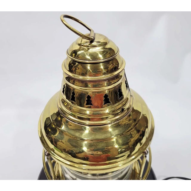 Metal Brass Yacht Lantern with Fresnel Lens For Sale - Image 7 of 7